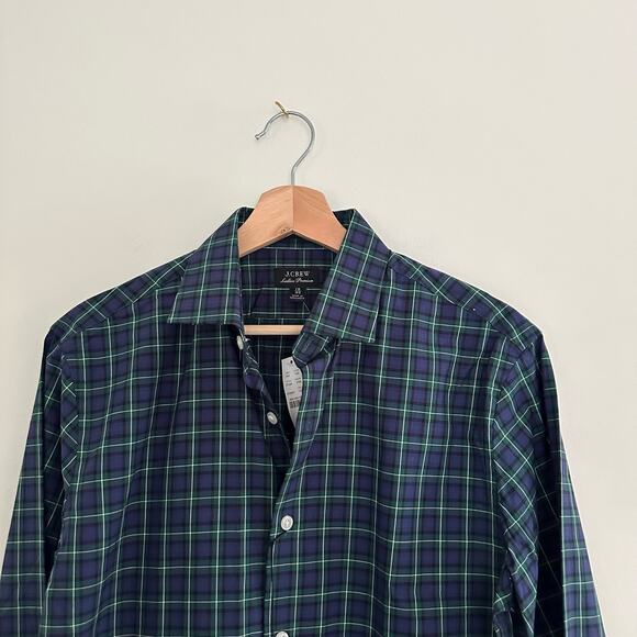 NWT J. Crew Slim-fit Ludlow Premium Fine Cotton Dress Shirt Plaid Blue 15/33 - Picture 2 of 10